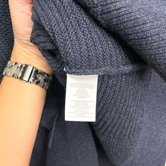 Anne Klein Sweater Women’s L/XL Dark Blue Knit Pullover Poncho Fringe NWT - Picture 8 of 9